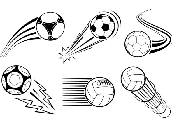 Soccer and football balls for labels emblems. Vector elements set